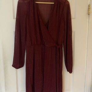 NAF NAF Wrap-Style Long Sleeve Women's Dress in Burgundy